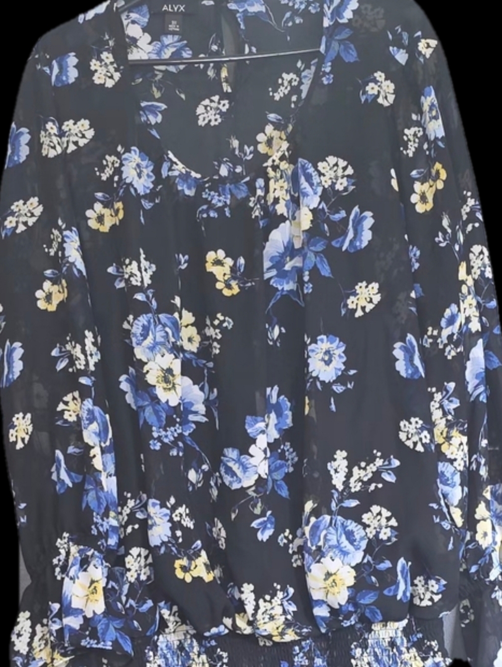 Alyx Black Floral Blouse with Blue and Yellow Flowers